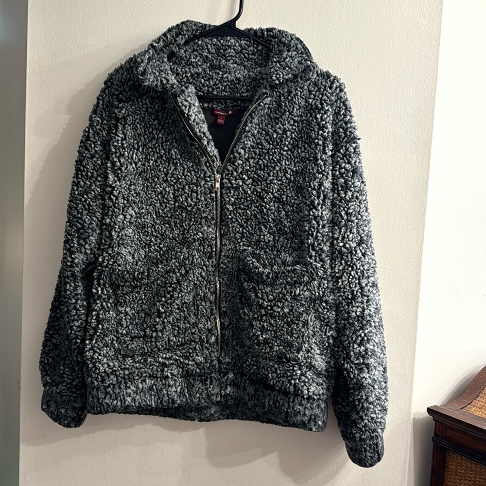 Oversized Zip Up Navy/White Marled Sherpa Jacket